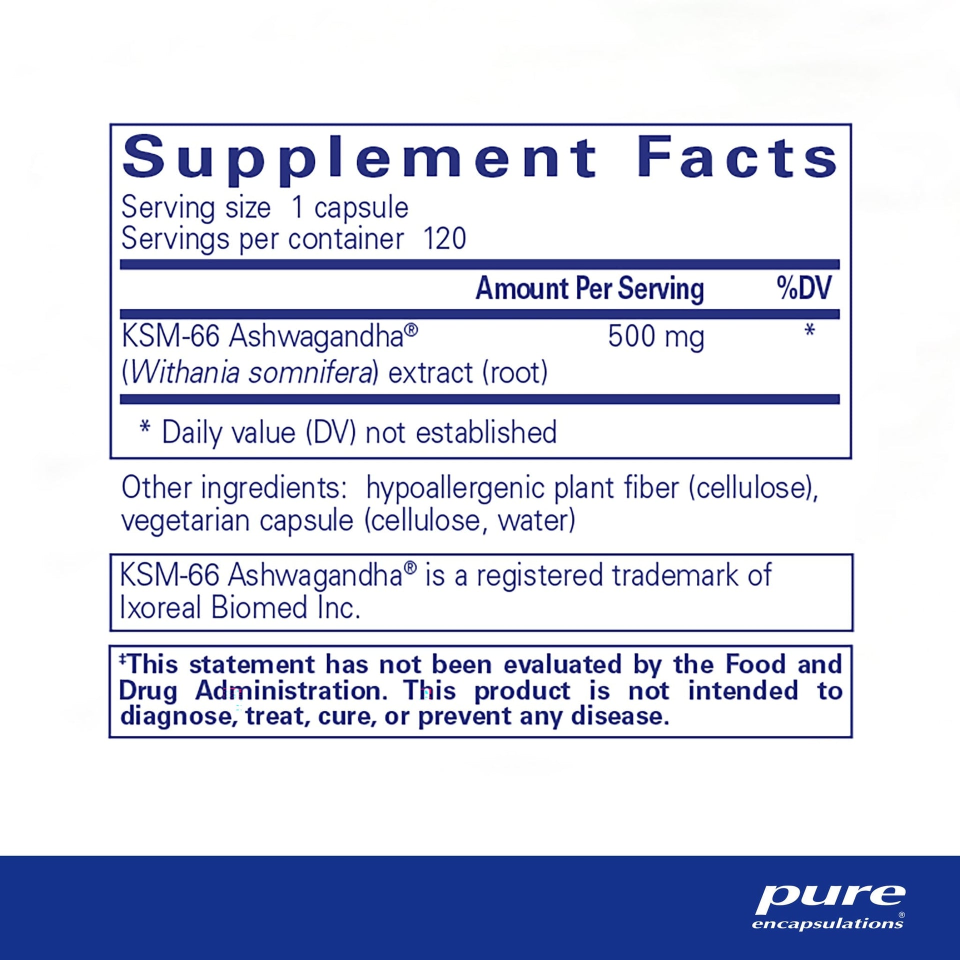 Ashwagandha 120 Capsules by Pure Encapsulations