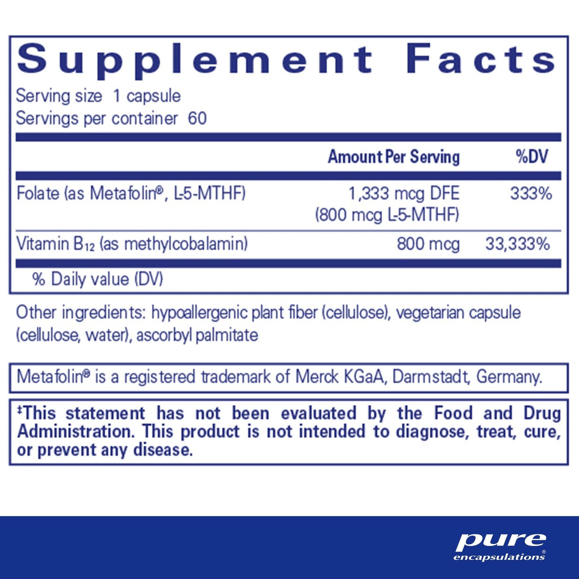 B12 Folate 60 Capsules by Pure Encapsulations