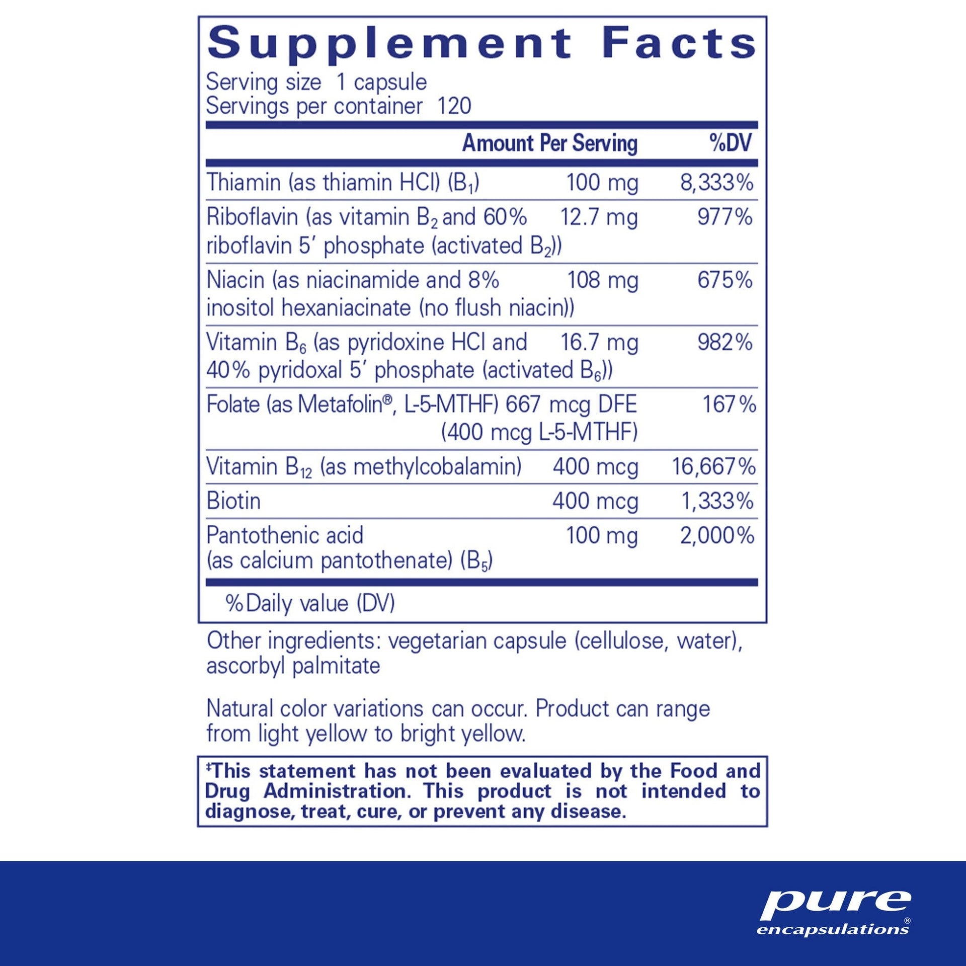 B-Complex Plus 120 Capsules by Pure Encapsulations