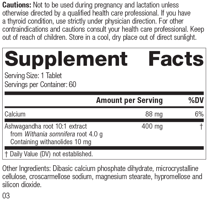 Ashwagandha Forte, 60 Tablets – Supplement Facts