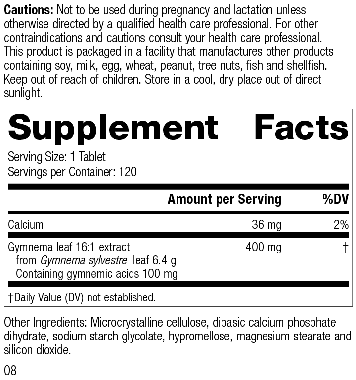 Gymnema, 120 Tablets – Supplement Facts