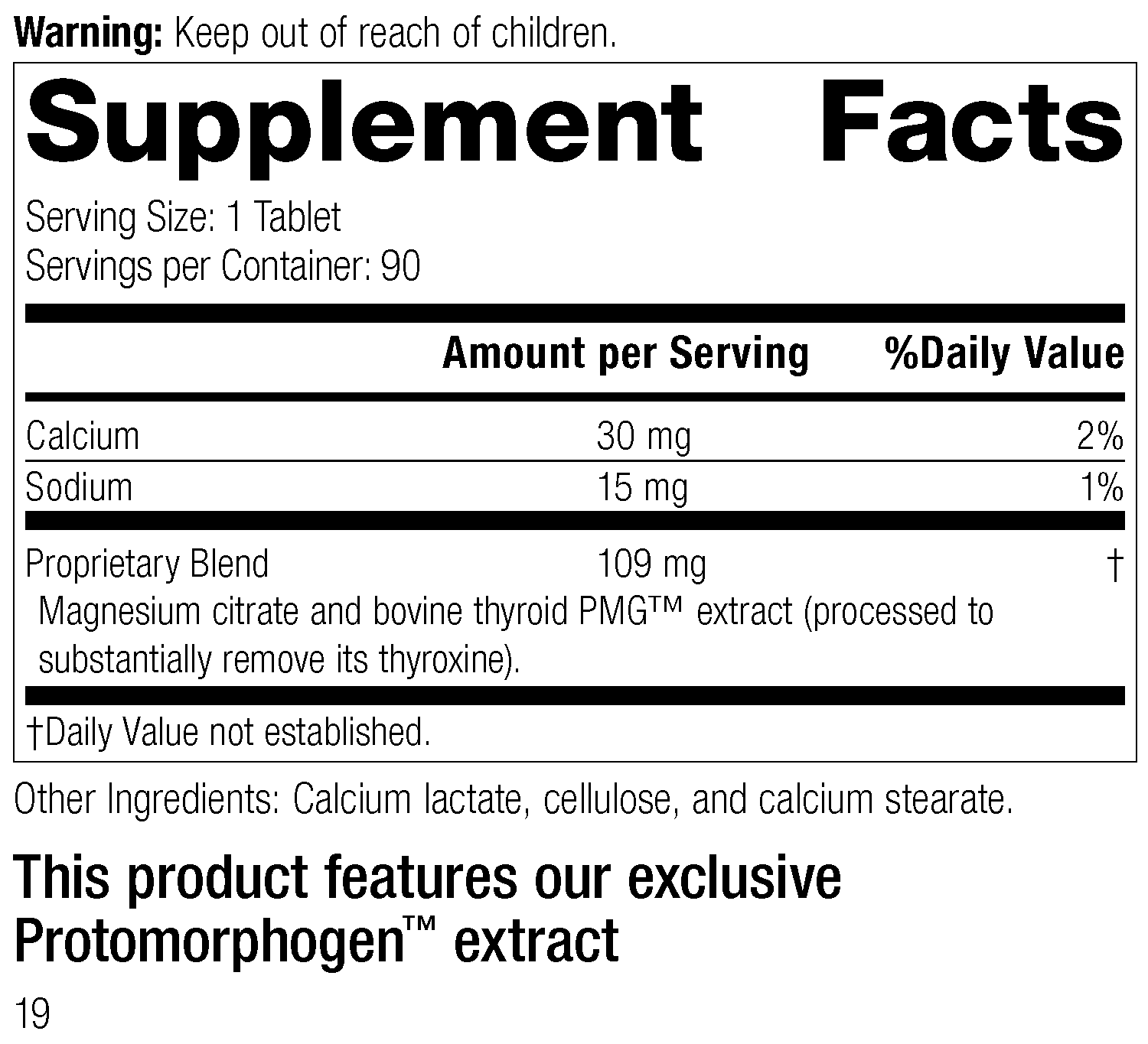 Thytrophin PMG, 90 Tablets – Supplement Facts