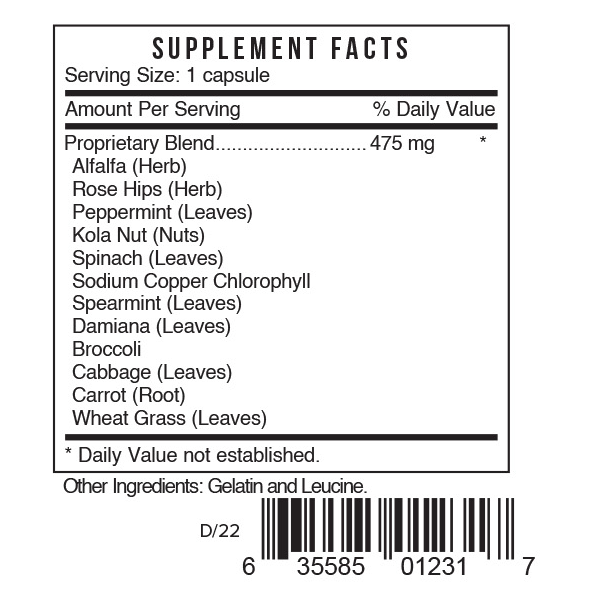CLR Chlorophyllium Supplement Facts