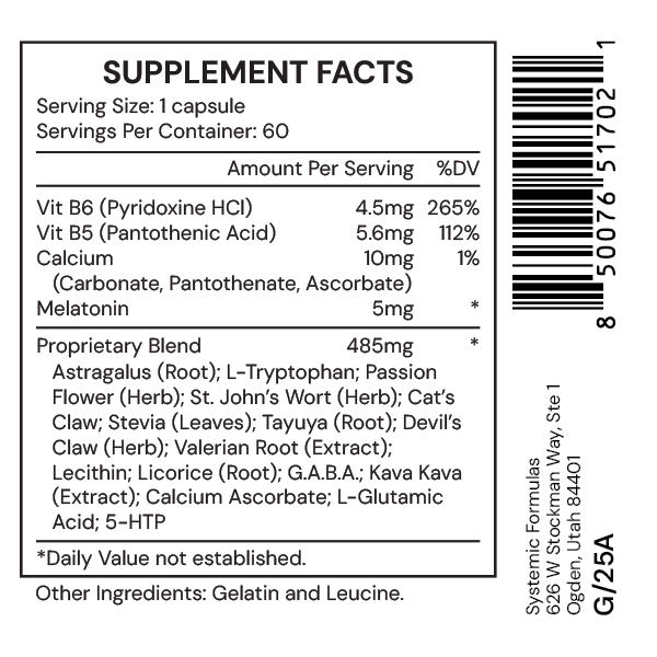 DREM Sleep Aid by Systemic Formulas — Supplement Facts