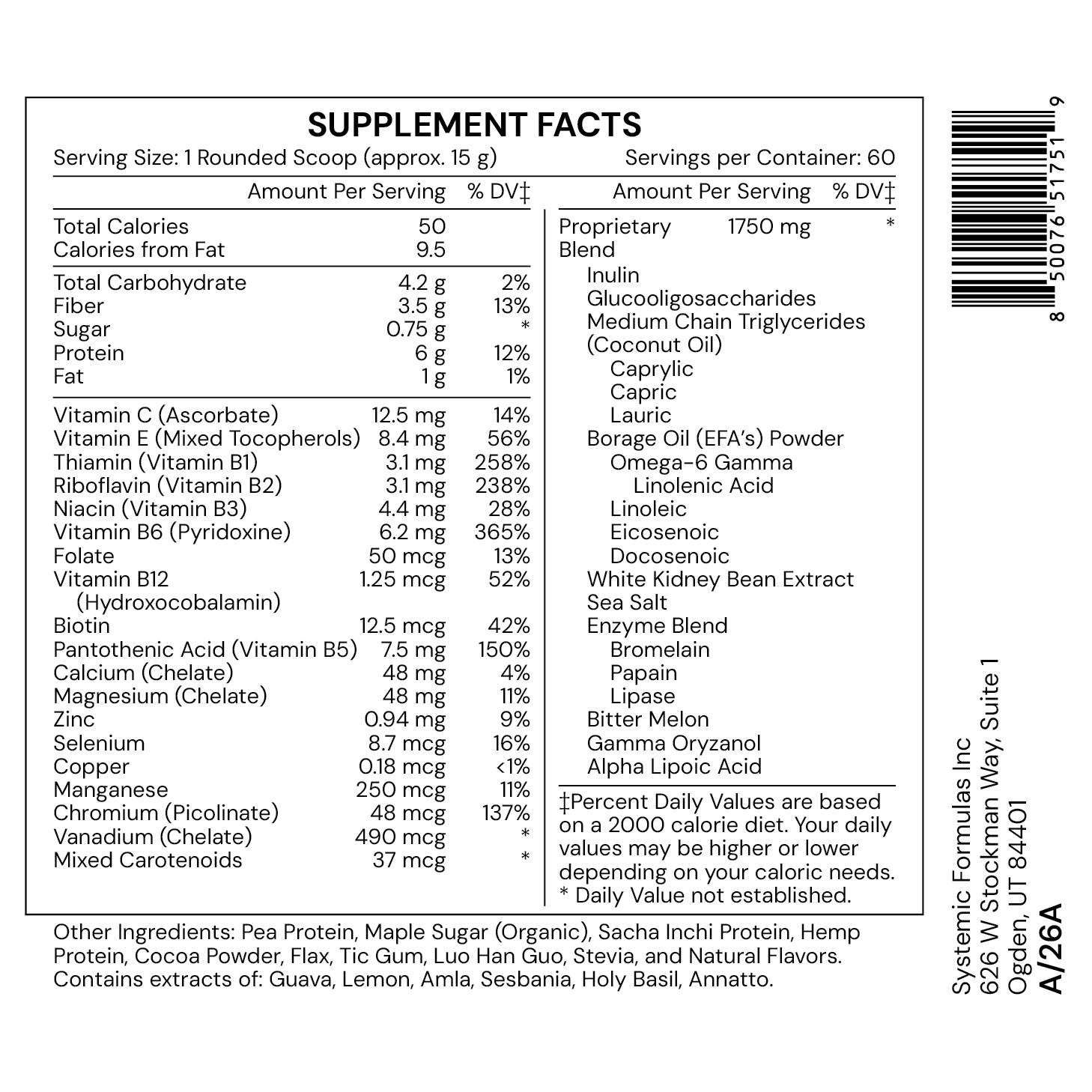 Metabo-Shake Chocolate — Supplement Facts