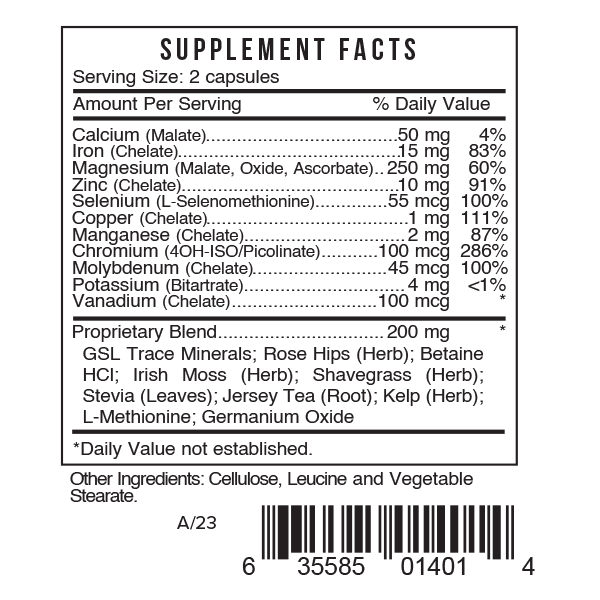 MIN by Systemic Formulas — Supplement Facts