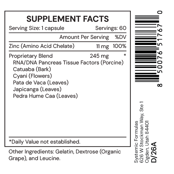 P - Pancreas by Systemic Formulas — Supplement Facts