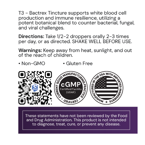 T3 Bactrex Tincture label information