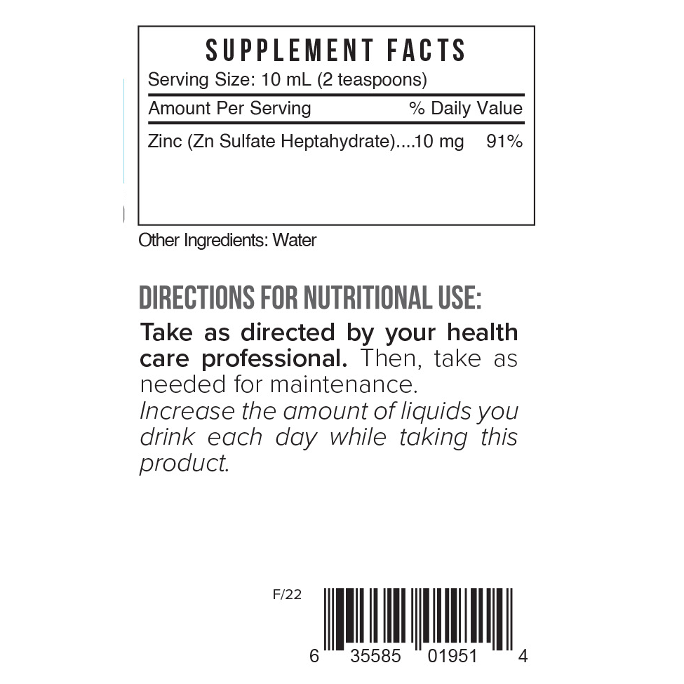ZNC Zinc Supplement Facts
