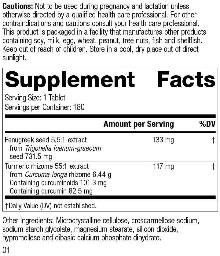 Turmeric Forte, 180 Tablets – Supplement Facts
